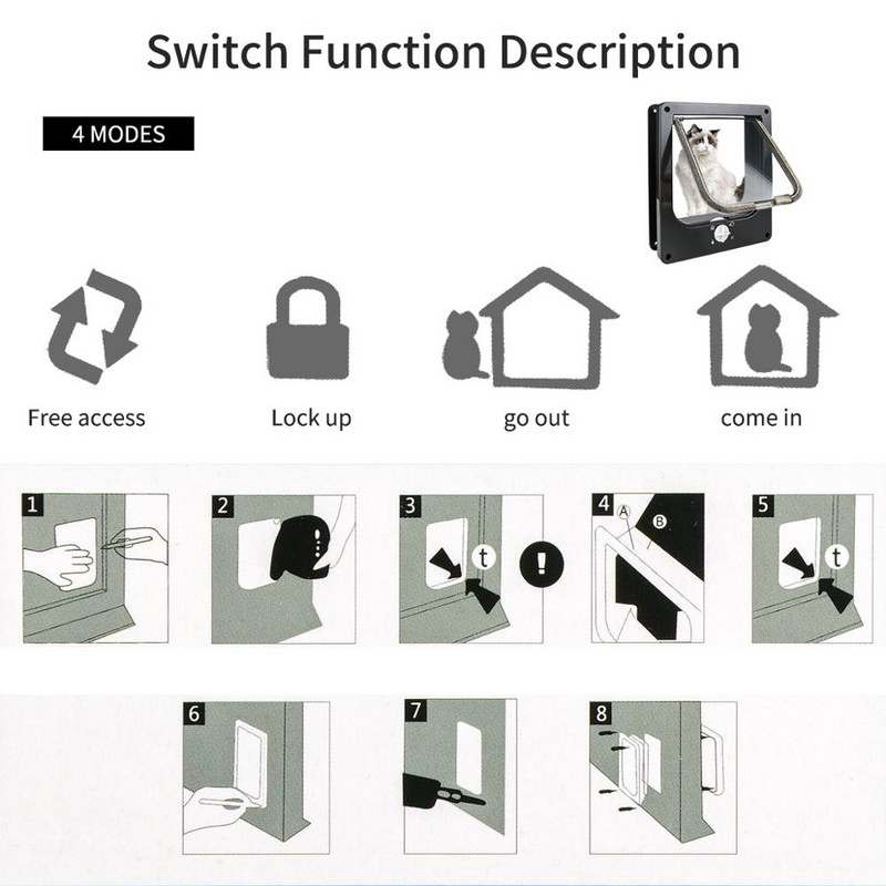 Preklopna vrata za mačke s 4 smjerna sigurnosna preklopna vrata za mačiće, pse, štence, Sigurnosna inteligentna kontrola, vrata za kućne ljubimce