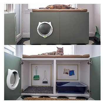 Μικρή στρογγυλή πόρτα ασφαλείας γάτας ABS 4 τρόποι Λειτουργίες Pet Πλαστικό παράθυρο που κλειδώνει Safe Dog Gate Εσωτερική εξωτερική πόρτα για σκύλο