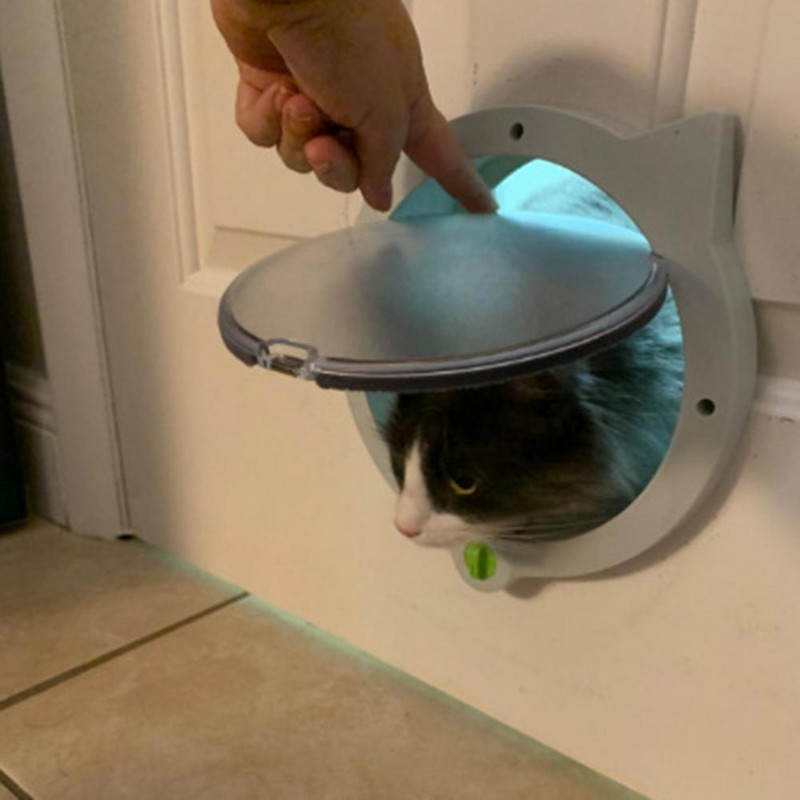 Mazu apaļu kaķu durvju drošības ABS 4 veidu režīmi mājdzīvnieku plastmasas logs, slēdzams, drošs suņa vārtu iekšdurvis sunim