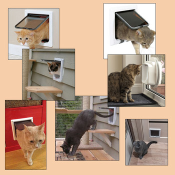 Πορτάκι για σκύλους γάτας με 4 κατευθύνσεις κλειδαριά ασφαλείας με πτερύγια για σκύλους γάτες γατάκι ABS Πλαστικό μικρό κιτ πόρτας για κατοικίδια ζώα
