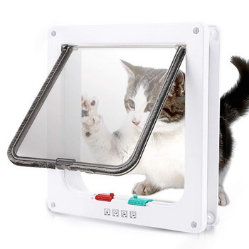 Πόρτα κατοικίδιων με δυνατότητα κλειδώματος 4 κατευθύνσεων Dog Cat Kitten Door Security Flap Πόρτα ABS Πλαστικό S/M/L Ζώο Small Pet Cat Dog Gate Πόρτα για κατοικίδια