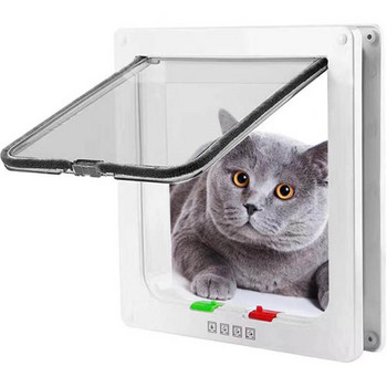 Πόρτα κατοικίδιων με δυνατότητα κλειδώματος 4 κατευθύνσεων Dog Cat Kitten Door Security Flap Πόρτα ABS Πλαστικό S/M/L Ζώο Small Pet Cat Dog Gate Πόρτα για κατοικίδια