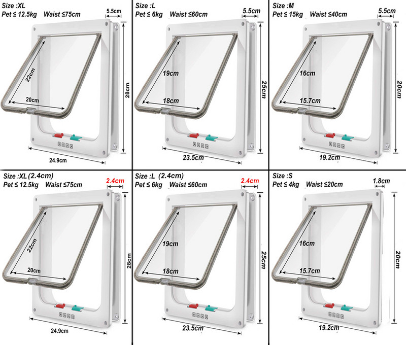 Vrata za kućne ljubimce Zaključavanje u 4 smjera za vrata za pse, mačke, mačiće, Sigurnosna vrata, vrata od ABS plastike, mala, srednja vrata za kućne ljubimce, mačke, vrata za pse, vrata za kućne ljubimce