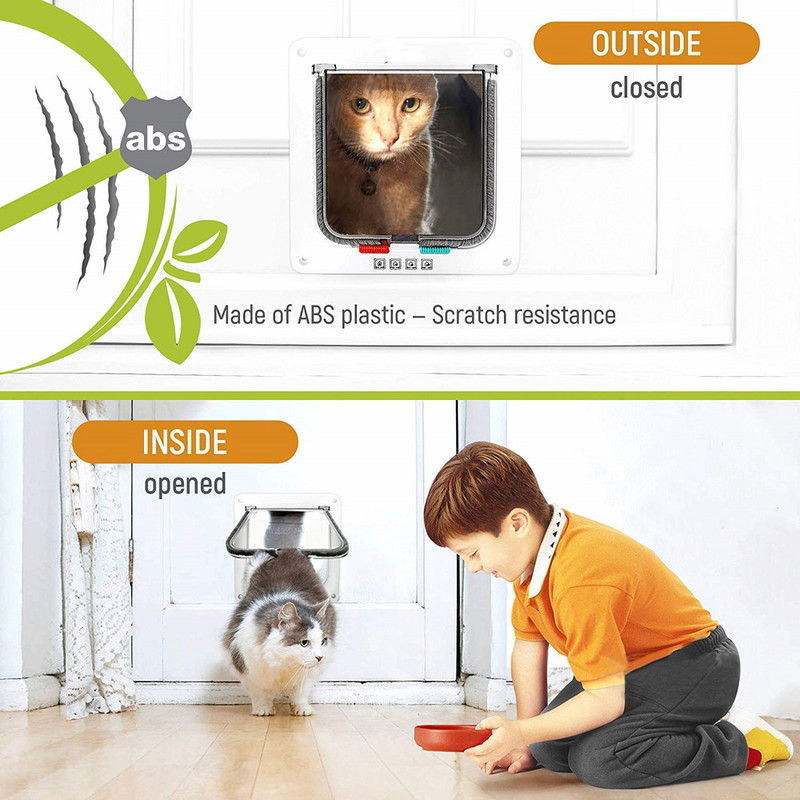 Vrata za kućne ljubimce Zaključavanje u 4 smjera za vrata za pse, mačke, mačiće, Sigurnosna vrata, vrata od ABS plastike, mala, srednja vrata za kućne ljubimce, mačke, vrata za pse, vrata za kućne ljubimce