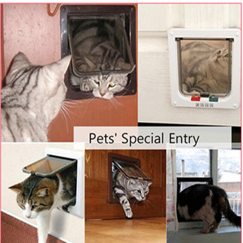 Πορτάκι γάτας με κλειδαριά ασφαλείας 4 κατευθύνσεων Dog flap πόρτα για σκύλους γάτες Kitten ABS Πλαστικό Small Pet Gate Door Kit Dogs Cat Dogs Flap doors