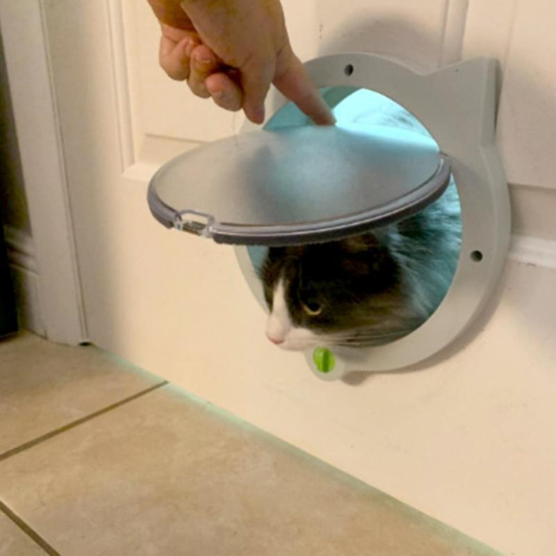 Četrvirzienu bloķējami mājdzīvnieku kaķu vārti durvju vārti, mazi apaļi, viedās vadības durvis mājdzīvnieku ABS plastmasas logs, slēdzams drošības kaķu vārti