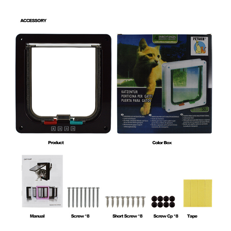 Četverosmjerna brava Sigurnosna vrata za kućne ljubimce, 5 boja, mačić, štene, ABS plastika, preklop za mačke s upravljivim prekidačem smjera vrata, vrata za mačke, pribor za kućne ljubimce