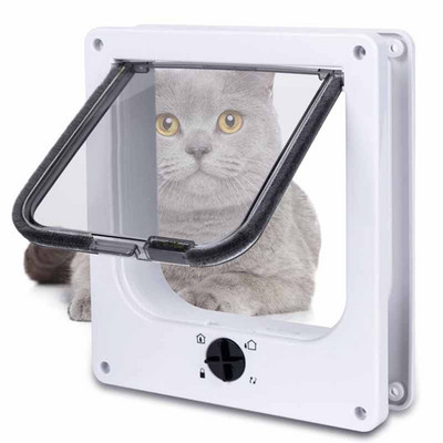 Suņu kaķu atloku durvis ar četrvirzienu drošības slēdzenes atloku istabas durvis mājdzīvniekiem kaķiem kaķēniem ABS plastmasas mazo mājdzīvnieku vārtu pagriežamais slēdzis