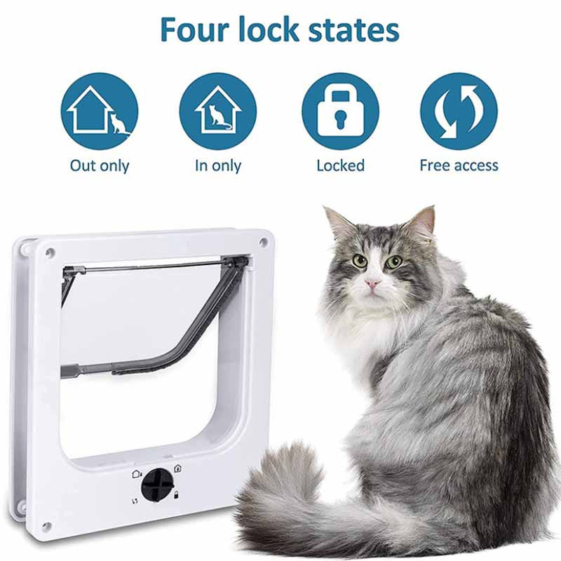 Suņu kaķu atloku durvis ar četrvirzienu drošības slēdzenes atloku istabas durvis mājdzīvniekiem kaķiem kaķēniem ABS plastmasas mazo mājdzīvnieku vārtu pagriežamais slēdzis