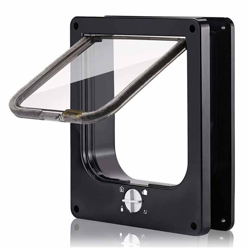 Suņu kaķu atloku durvis ar četrvirzienu drošības slēdzenes atloku istabas durvis mājdzīvniekiem kaķiem kaķēniem ABS plastmasas mazo mājdzīvnieku vārtu pagriežamais slēdzis