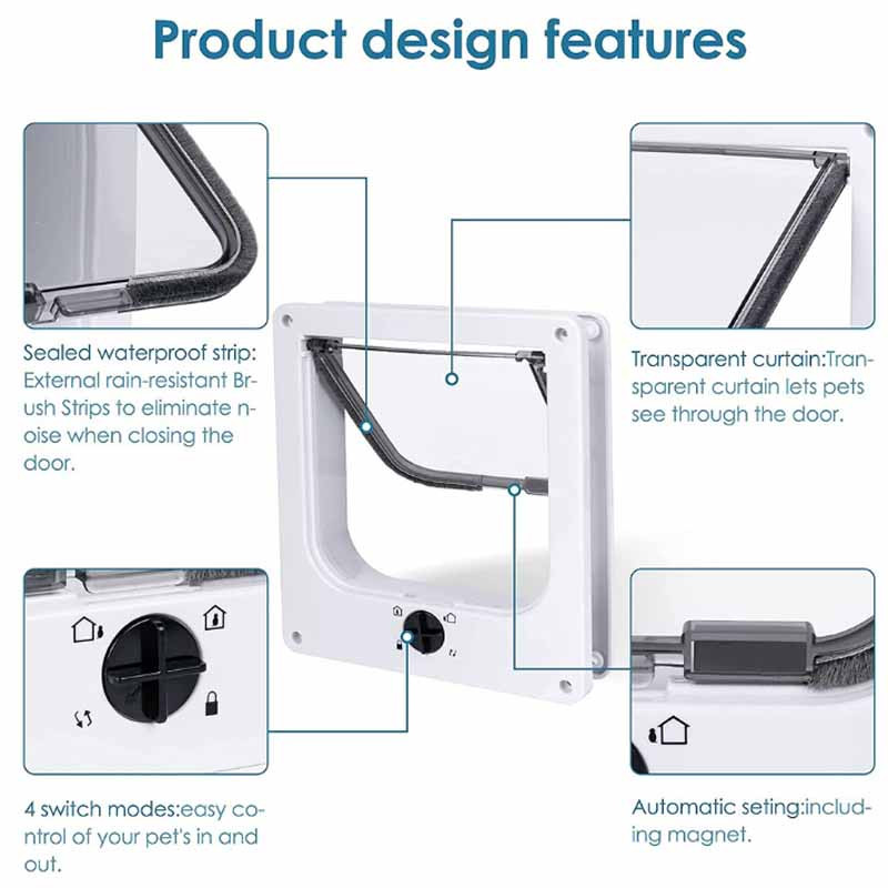 Suņu kaķu atloku durvis ar četrvirzienu drošības slēdzenes atloku istabas durvis mājdzīvniekiem kaķiem kaķēniem ABS plastmasas mazo mājdzīvnieku vārtu pagriežamais slēdzis