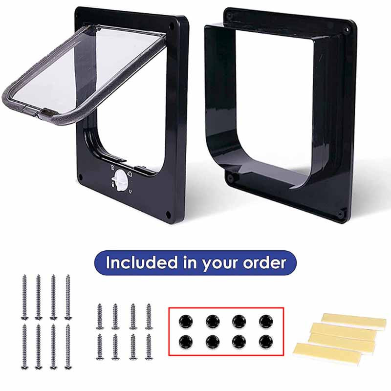 Suņu kaķu atloku durvis ar četrvirzienu drošības slēdzenes atloku istabas durvis mājdzīvniekiem kaķiem kaķēniem ABS plastmasas mazo mājdzīvnieku vārtu pagriežamais slēdzis