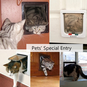 Πόρτα με πτερύγια για σκύλους και γάτες με 4 πτερύγια κλειδαριάς ασφαλείας για μικρά σκυλιά και γάτες ABS Πλαστικά αξεσουάρ πόρτας για μικρά κατοικίδια