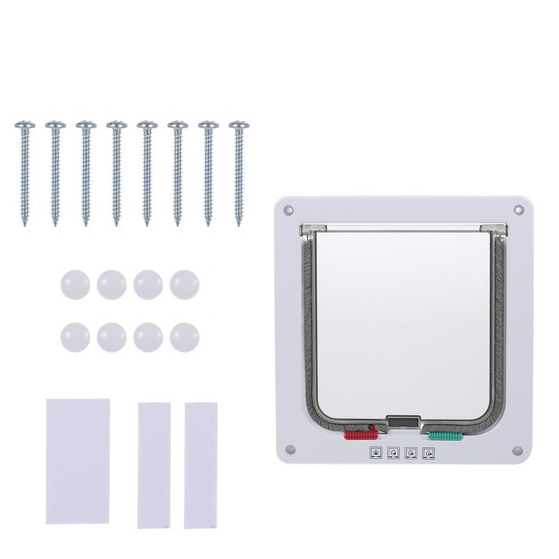 Suņu un kaķu atloku durvis ar 4 drošības slēdzenes atloku durvīm maziem suņiem un kaķiem ABS plastmasas mazo mājdzīvnieku atloku durvju aksesuāri