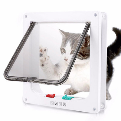 Куче Cat Flap Door Dog Cat Flap Lock Cats Kitten ABS Plastic Small Pet Kit Cats Dogs Stairs Gate Door Chien Escalera Perro Gatos