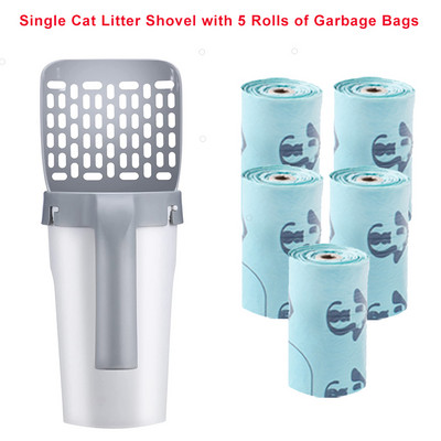 Premium kaķu pakaišu liekšķere ar 5 ruļļiem atkritumu maisiem Noņemama dziļā kaķu pakaišu lāpsta ar atkritumu konteineru, mājdzīvnieku priekšmeti