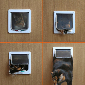 Πόρτα γάτας με 4 κατευθύνσεις κλείδωμα Ήσυχες πόρτες κατοικίδιων ζώων για γάτες Εύκολη εγκατάσταση Πορτάκι γάτας για γάτες Μικρά σκυλιά Πόρτα για σκύλους