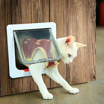 Νέα πόρτα με πτερύγιο για σκύλους με πτερύγιο ασφαλείας 4 κατευθύνσεων για γάτες Γατάκι ABS Πλαστικό μικρό σκυλί για σκύλους γάτα με πτερύγιο τσιπ πόρτας για κατοικίδια