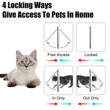 Πόρτα με πτερύγια γάτας σκύλου με κλειδαριά ασφαλείας 4 κατευθύνσεων Πτυσσόμενη πόρτα για μικρό κατοικίδιο Προμήθειες για κουτάβια γάτας Πύλη ασφαλείας ABS Πλαστικό για γατάκι σκύλου