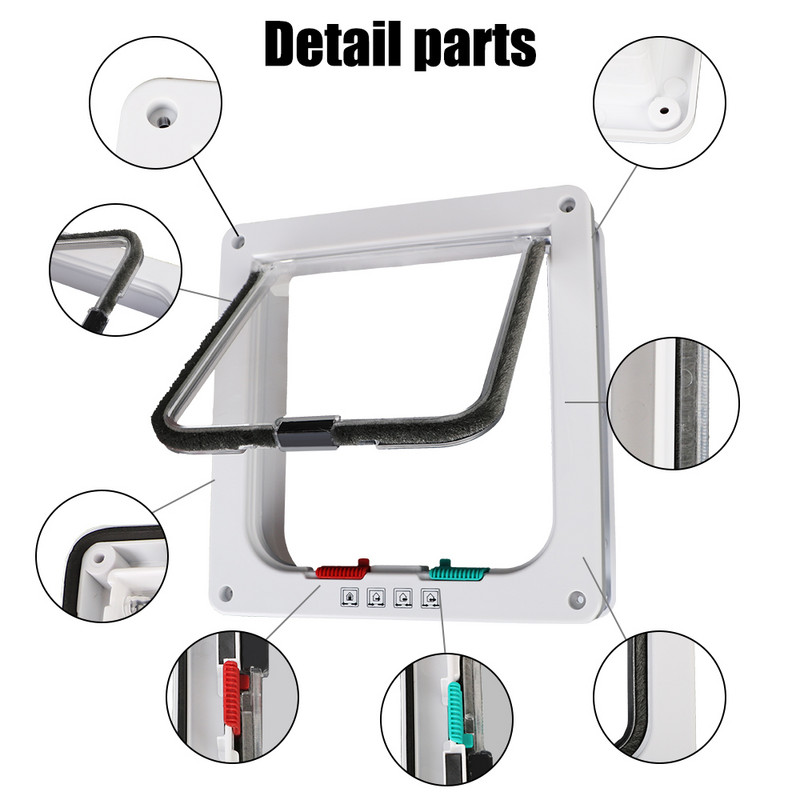 Pas Mačka Poklopna vrata s 4 smjera za zaključavanje Sigurnosna vratašca Potrepštine za male kućne ljubimce Mačka Štene Sigurnosna vratašca ABS plastika za psa mačku mače