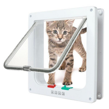 Pet Dog Gates Πόρτα γάτας με 4 κατευθύνσεις κλειδαριά ασφαλείας με πτερύγια για γάτες Kitten ABS Πλαστικό Small Pet Gate Kit Dog Flap πόρτες