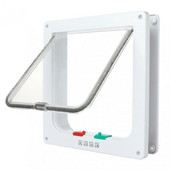 Suņu kaķa atloku durvis ar četrvirzienu bloķēšanas drošības slēdzeni vārtiem, laikapstākļiem izturīgiem suņiem kaķiem mājdzīvnieku kucēnu kaķēnu ABS plastmasas vārtu durvis