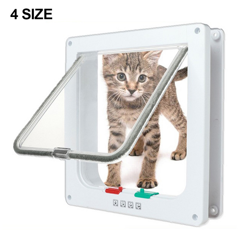 Suņu kaķu atloku durvis ar četrvirzienu drošības slēdzenes atloku durvis suņu kaķiem kaķēniem ABS plastmasas mazo mājdzīvnieku vārtu komplekts kaķu suņu atloku durvis
