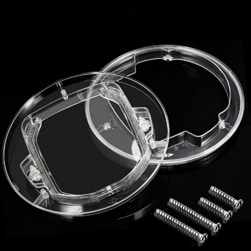 Lolojumdzīvnieku durvju suns Apaļa forma Mērenas durvis 4 ceļu slēdzene Aizslēdzama akrila metāla materiāls balts un caurspīdīgas durvis mājdzīvnieku izstrādājumi