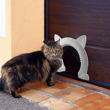Πόρτα κατοικίδιων ζώων Συρόμενη πόρτα σε σχήμα γάτας για κατοικίδια Μικρή πόρτα για γάτες με καθαριστική βούρτσα περιποίησης για εσωτερικές εξωτερικές πόρτες κατοικίδια γάτες και σκύλοι