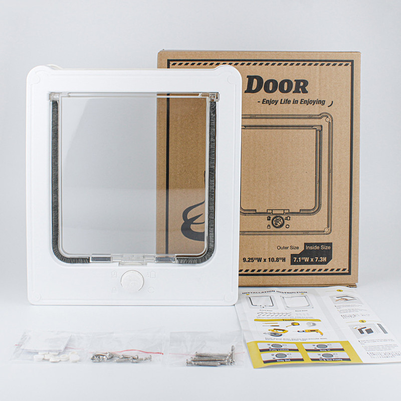 Mājdzīvnieku ieejas kaķu durvju caurums koka durvīm ar četrvirzienu aizvēršanu slēdzamām koka durvīm Bezmaksas ieeja mazo suņu kaķu piederumiem