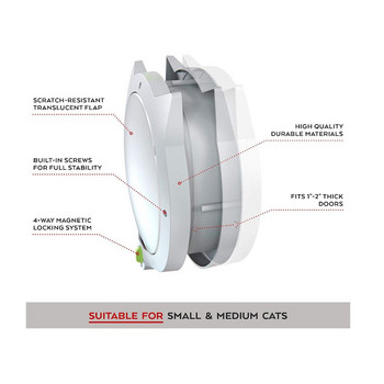 Заключваща се форма на котешко ухо Интелигентно управление, вградено във вратата 4-посочно заключване на вратата за котка Клапа Врати Врата за домашни любимци Врата за котки/кучета
