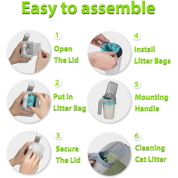 Σκουπάκι απορριμμάτων γατών Μεγάλης χωρητικότητας με ενσωματωμένη τσάντα Cat Shovel Καθαρισμός κατοικίδιων Τσάντα σκουπιδιών Γατάκι Εργαλείο καθαρισμού για κατοικίδια 2022