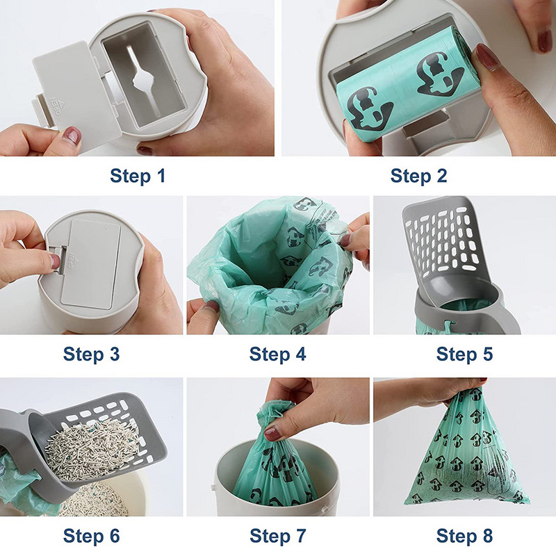 Liela ietilpība kaķu pakaišu lāpstiņai ar iebūvētu maisiņu Kaķu lāpsta Mājdzīvnieku tīrīšana Izkārnījumu maisiņš Kaķēnu tīrīšanas rīks Mājdzīvnieku piederumi