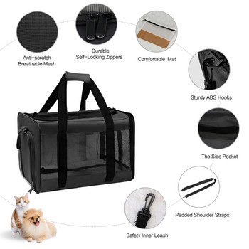 Чанта за носене Раница за продукти за пътуване на кучета Транспортна чанта за домашни любимци Мека странична конвейерна чанта Одобрена от авиокомпанията Сгъваема