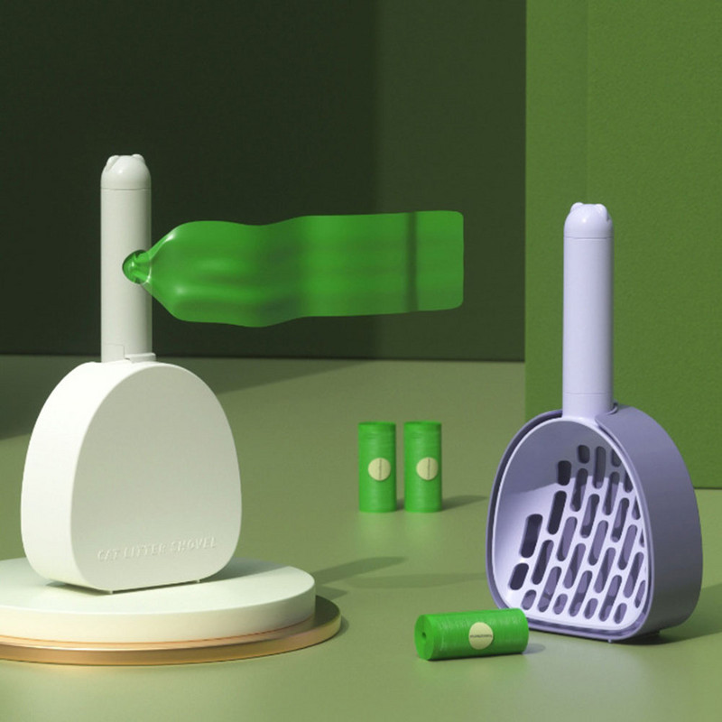 Pārnēsājams kaķu pakaišu lāpstas komplekts Cat Pooper Scooper tīrīšanas piederumi Pet Shovel Kaķu tualetes tīrīšanas lāpsta ar atkritumu maisu