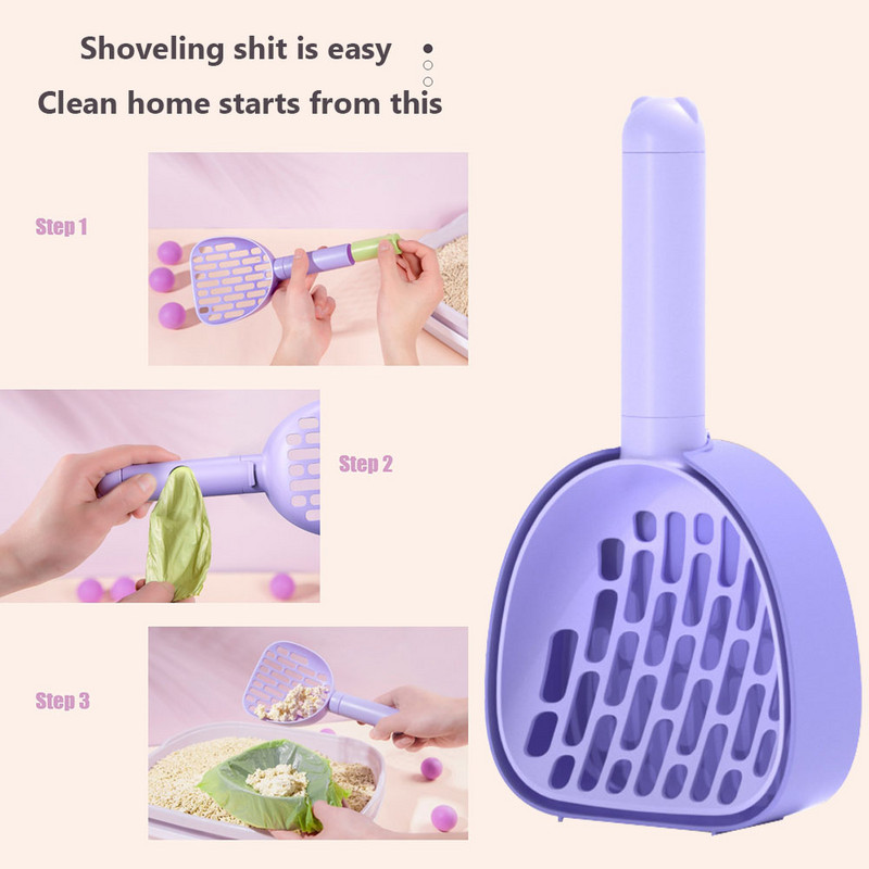 Pārnēsājams kaķu pakaišu lāpstas komplekts Cat Pooper Scooper tīrīšanas piederumi Pet Shovel Kaķu tualetes tīrīšanas lāpsta ar atkritumu maisu