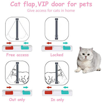 Πόρτα με πτερύγια γάτας για εσωτερικό εξωτερικό Κλείδωμα 4 κατευθύνσεων Πόρτες κατοικίδιων ζώων Λευκό για γάτες/ Σετ πύλης για κατοικίδια μικρών σκύλων
