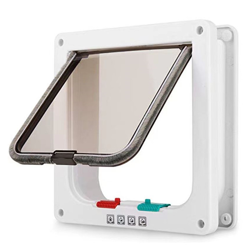 Kaķu atloku durvis iekštelpām ārdurvīm, četrvirzienu bloķēšanas mājdzīvnieku durvis, baltas kaķiem/maza suņa mājdzīvnieka vārtu komplekts