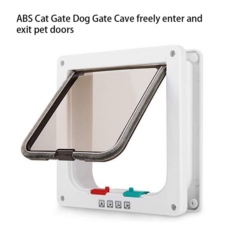 Mājdzīvnieku atloka durvis ar četrvirzienu suņu kaķu bloķēšanas drošības slēdzeni kaķēns ABS plastmasas mazo mājdzīvnieku vārtu komplekts, slēdža virziena durvis
