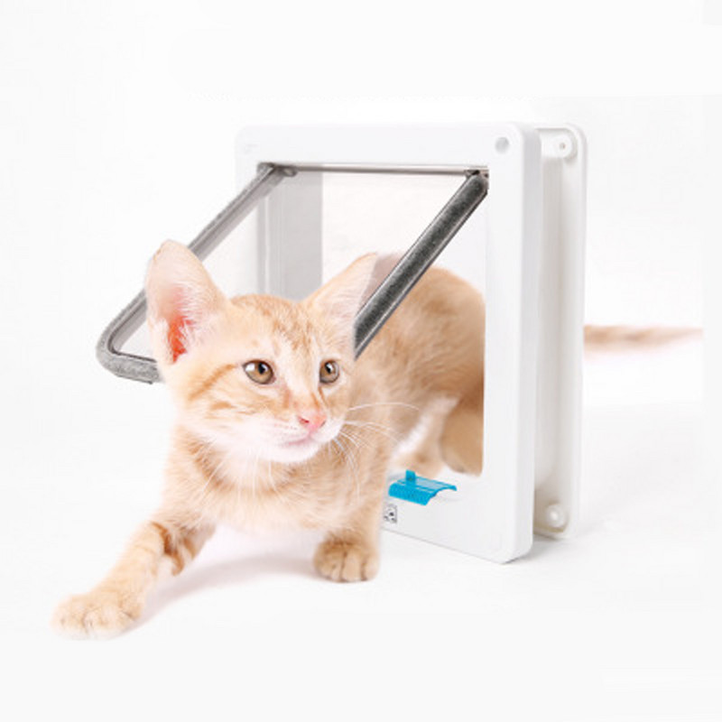 Mājdzīvnieku atloka durvis ar četrvirzienu suņu kaķu bloķēšanas drošības slēdzeni kaķēns ABS plastmasas mazo mājdzīvnieku vārtu komplekts, slēdža virziena durvis