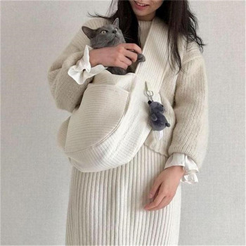 Бяла ръчно изработена чанта за куче за домашни любимци Външна чанта за куче за пътуване Платнена чанта за едно рамо Мека чанта Дишаща чихуахуа Йоркшир