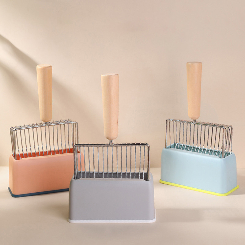 Īpaši liels nerūsējošais kaķu pakaišu liekšķeres komplekts 17cm metāla koka rokturis krāsains glabāšanas bāze metāla kakas liekšķere mājdzīvnieku tīrīšanas rīks