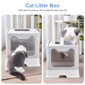 Μπροστινή είσοδος Top Exit Κουτί απορριμμάτων γατών με πτυσσόμενο καπάκι Μεγάλα κουτιά απορριμμάτων γατούλας Τουαλέτα για γάτες με πλαστική σέσουλα