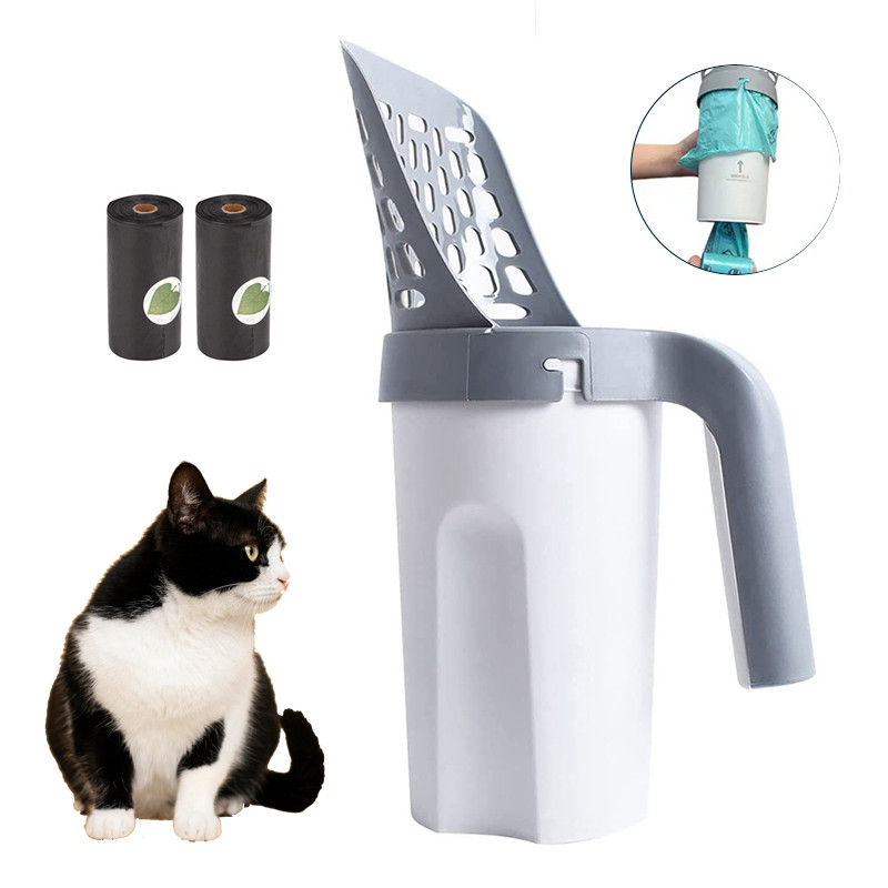 Kaķu pakaišu lāpsta ar atkritumu maisiem Pašattīrīšanās kaķu pakaišu lāpstiņa Pārnēsājams kaķu pakaišu kastes tīrīšanas rīks Mājdzīvnieku kaķu piederumi