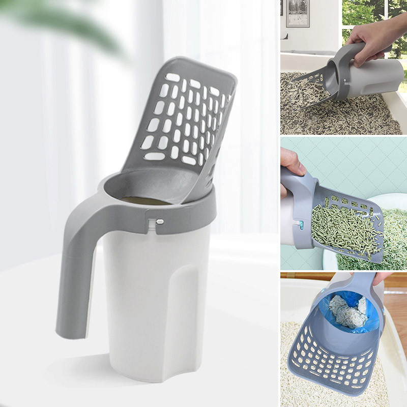 Jauns viengabalains kaķu pakaišu karotes filtru komplekts mājdzīvnieku tualetes pakaišu savācējs noņemams pārnēsājams plastmasas kaķu pakaišu tīrīšanas piederumi mājdzīvniekiem