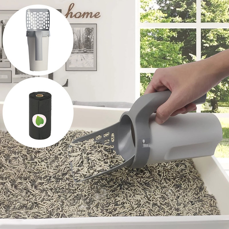 Jauns viengabalains kaķu pakaišu karotes filtru komplekts mājdzīvnieku tualetes pakaišu savācējs noņemams pārnēsājams plastmasas kaķu pakaišu tīrīšanas piederumi mājdzīvniekiem