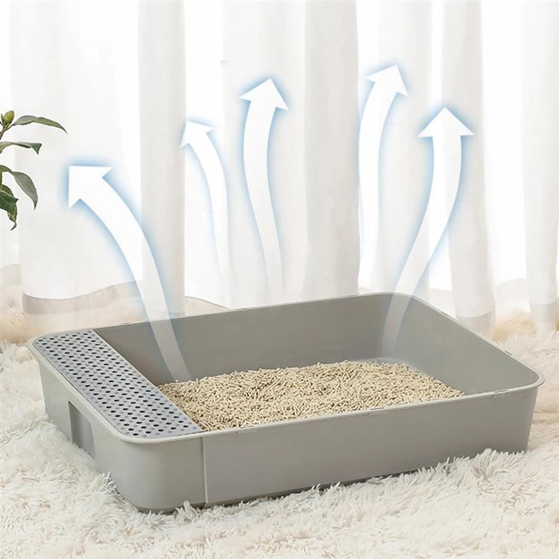 Kaķu pakaišu kaste mājdzīvnieku tualetes izlietne daļēji slēgta suņu tualetes smilšu kaste kaķu suņu paplāte kaķēnu pakaišu lāpstiņa pret šļakatām pakaišu kaste