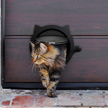 Νέα πόρτα γάτας, μικρή στρογγυλή σπηλιά με κλειδαριά 4 κατευθύνσεων, παράθυρο για κατοικίδια με δυνατότητα κλειδώματος, ασφαλής πύλη σκύλου ABS πλαστικό λευκό / μαύρο χρώμα προμήθειες για κατοικίδια