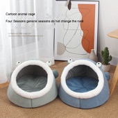 Daļēji slēgts ziemas uzturs silts kaķu ligzdas būris Four Seasons General Cat Villa karikatūra Noņemama mazgājama kaķu suņu mājdzīvnieku produkti
