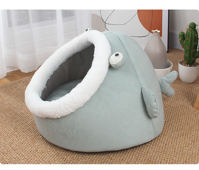 Daļēji slēgts ziemas uzturs silts kaķu ligzdas būris Four Seasons General Cat Villa karikatūra Noņemama mazgājama kaķu suņu mājdzīvnieku produkti